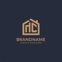 Initial letter NC logo with simple minimalist home shape icon design vector