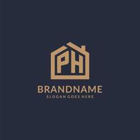 Initial letter PH logo with simple minimalist home shape icon design vector