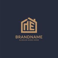 Initial letter NE logo with simple minimalist home shape icon design vector