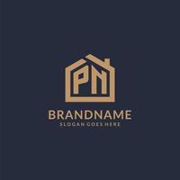 Initial letter PN logo with simple minimalist home shape icon design vector