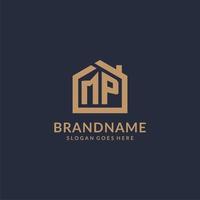 Initial letter MP logo with simple minimalist home shape icon design vector