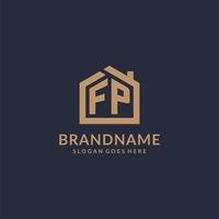Initial letter FP logo with simple minimalist home shape icon design vector
