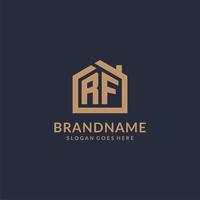 Initial letter RF logo with simple minimalist home shape icon design vector