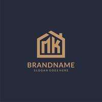 Initial letter MK logo with simple minimalist home shape icon design vector