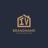 Initial letter IV logo with simple minimalist home shape icon design vector