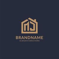 Initial letter MJ logo with simple minimalist home shape icon design vector
