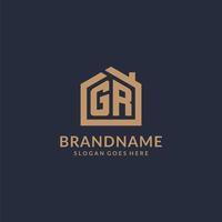 Initial letter GR logo with simple minimalist home shape icon design vector