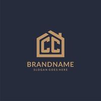 Initial letter CC logo with simple minimalist home shape icon design vector