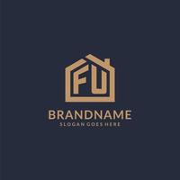 Initial letter FU logo with simple minimalist home shape icon design vector