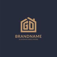 Initial letter GO logo with simple minimalist home shape icon design vector
