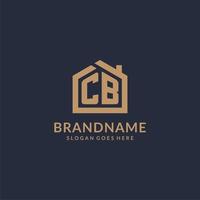 Initial letter CB logo with simple minimalist home shape icon design vector