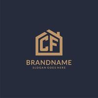 Initial letter CF logo with simple minimalist home shape icon design vector