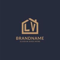 Initial letter LV logo with simple minimalist home shape icon design vector