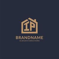 Initial letter IP logo with simple minimalist home shape icon design vector