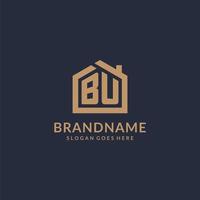 Initial letter BU logo with simple minimalist home shape icon design vector