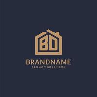 Initial letter BD logo with simple minimalist home shape icon design vector