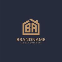 Initial letter BA logo with simple minimalist home shape icon design vector