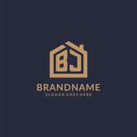 Initial letter BJ logo with simple minimalist home shape icon design vector