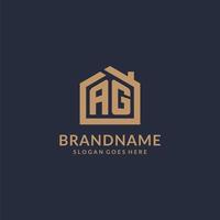 Initial letter AG logo with simple minimalist home shape icon design vector