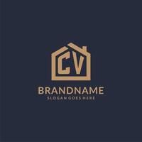 Initial letter CV logo with simple minimalist home shape icon design vector