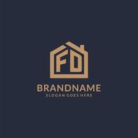 Initial letter FD logo with simple minimalist home shape icon design vector