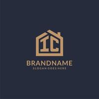 Initial letter IC logo with simple minimalist home shape icon design vector