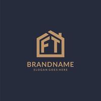 Initial letter FT logo with simple minimalist home shape icon design vector