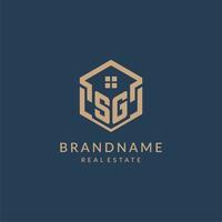 Initial letter SG hexagonal house roof shape icon logo design vector