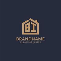 Initial letter BI logo with simple minimalist home shape icon design vector