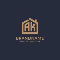 Initial letter AK logo with simple minimalist home shape icon design vector