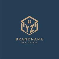 Initial letter YZ hexagonal house roof shape icon logo design vector