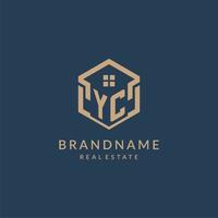 Initial letter YC hexagonal house roof shape icon logo design vector