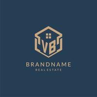 Initial letter VB hexagonal house roof shape icon logo design vector