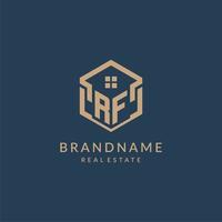 Initial letter RF hexagonal house roof shape icon logo design vector