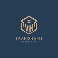 Initial letter VH hexagonal house roof shape icon logo design vector