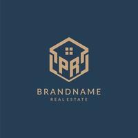 Initial letter PR hexagonal house roof shape icon logo design vector