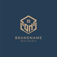 Initial letter QN hexagonal house roof shape icon logo design vector