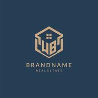 Initial letter WB hexagonal house roof shape icon logo design vector