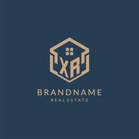 Initial letter XR hexagonal house roof shape icon logo design vector