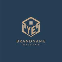 Initial letter YE hexagonal house roof shape icon logo design vector