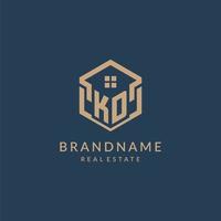 Initial letter KD hexagonal house roof shape icon logo design vector