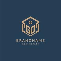 Initial letter GO hexagonal house roof shape icon logo design vector