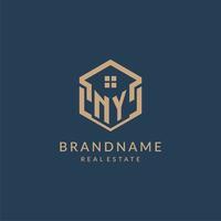 Initial letter NY hexagonal house roof shape icon logo design vector