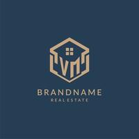 Initial letter VM hexagonal house roof shape icon logo design vector