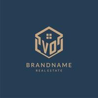 Initial letter VO hexagonal house roof shape icon logo design vector