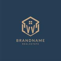 Initial letter VV hexagonal house roof shape icon logo design vector