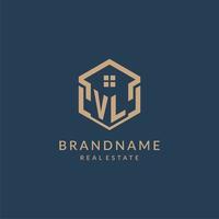 Initial letter VL hexagonal house roof shape icon logo design vector