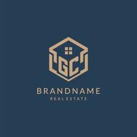 Initial letter GC hexagonal house roof shape icon logo design vector