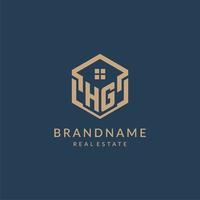 Initial letter HG hexagonal house roof shape icon logo design vector