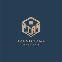 Initial letter IA hexagonal house roof shape icon logo design vector